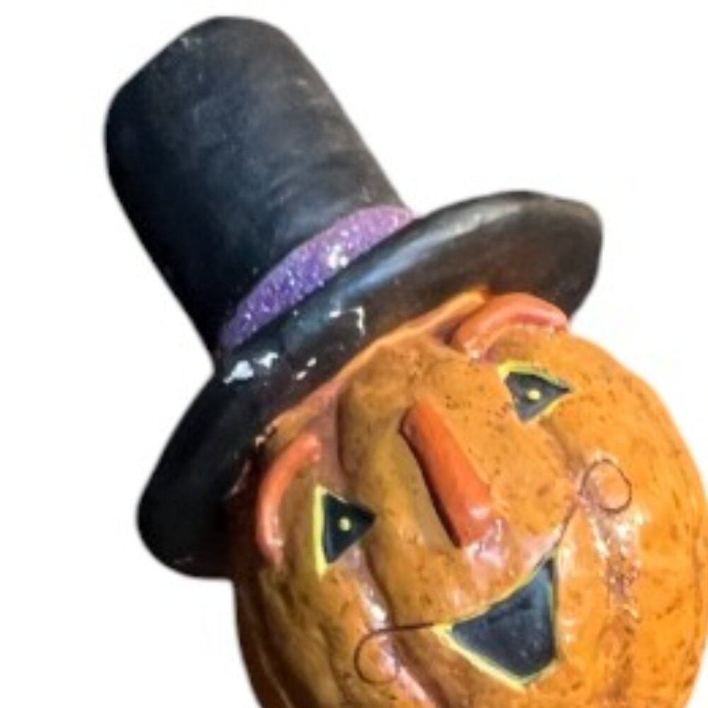 Folk Art Pumpkin Figurine in Flocked Suit Halloween Whimsical 15" tall x 6" wide - Picture 6 of 14